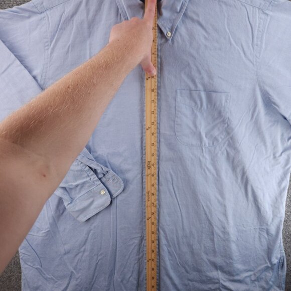 Brooks Brothers 18 35 Button-Down Cotton Traditional Blue Solid Pocket Shirt Men - Picture 10 of 16